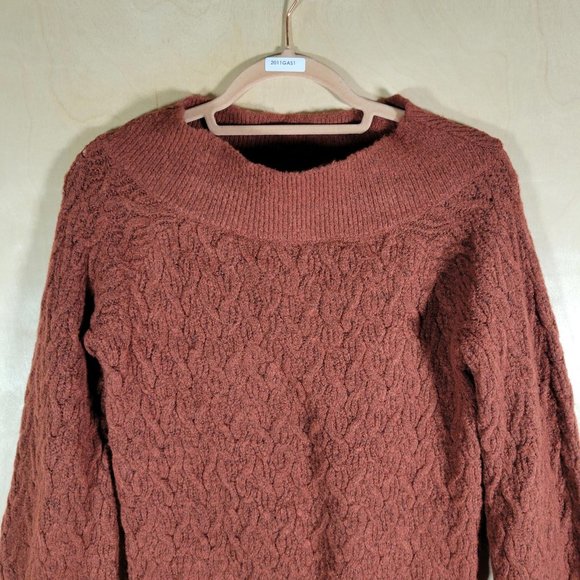 Red by EX Madder Brown Off Shoulder Cable Knit Sweater Women Size XS NWT - Picture 6 of 9